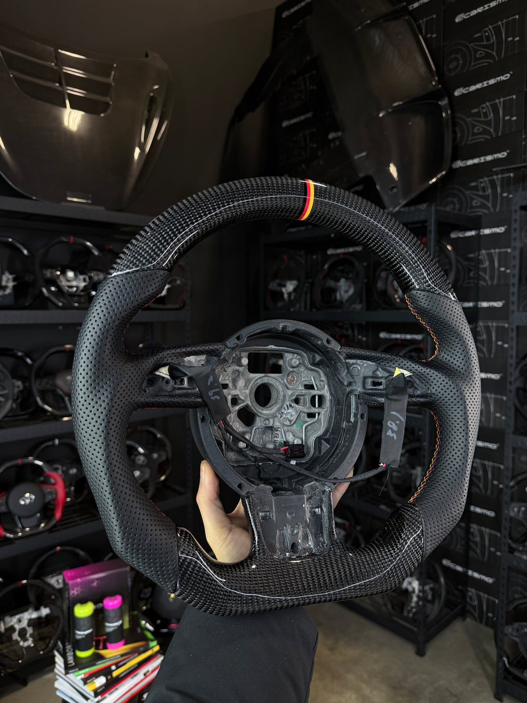 [Media/Test] Audi (C7 Wheel) - Sport - Gloss Carbon - Perforated Leather - German Flag Stitching - German Flag Stripe (Heated)