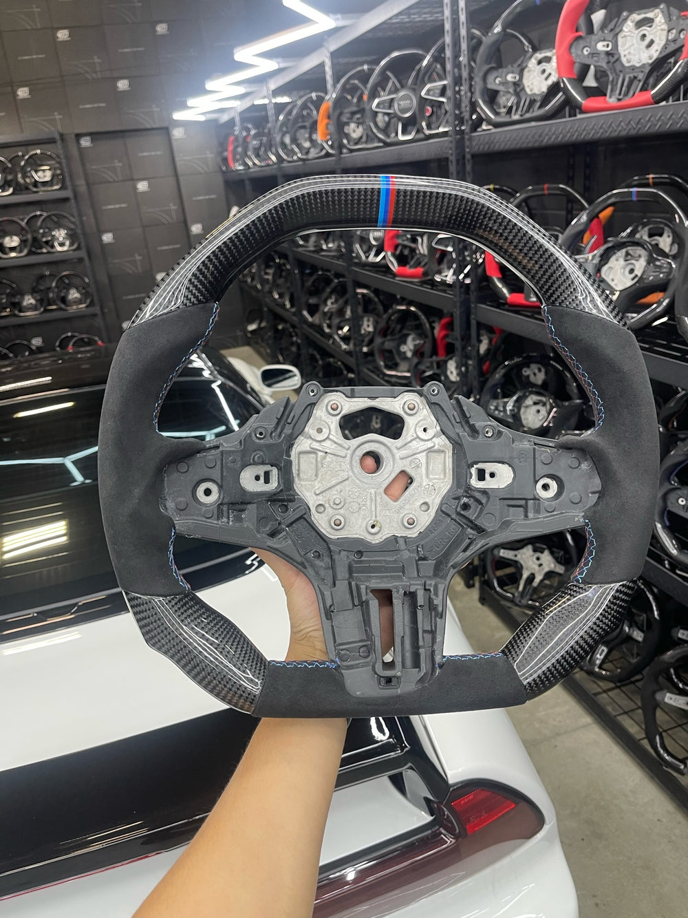 Carismo Steering Wheel For BMW G-Series (M Performance Wheel) - Signature - Gloss Carbon - Alcantara - BMW M Colors