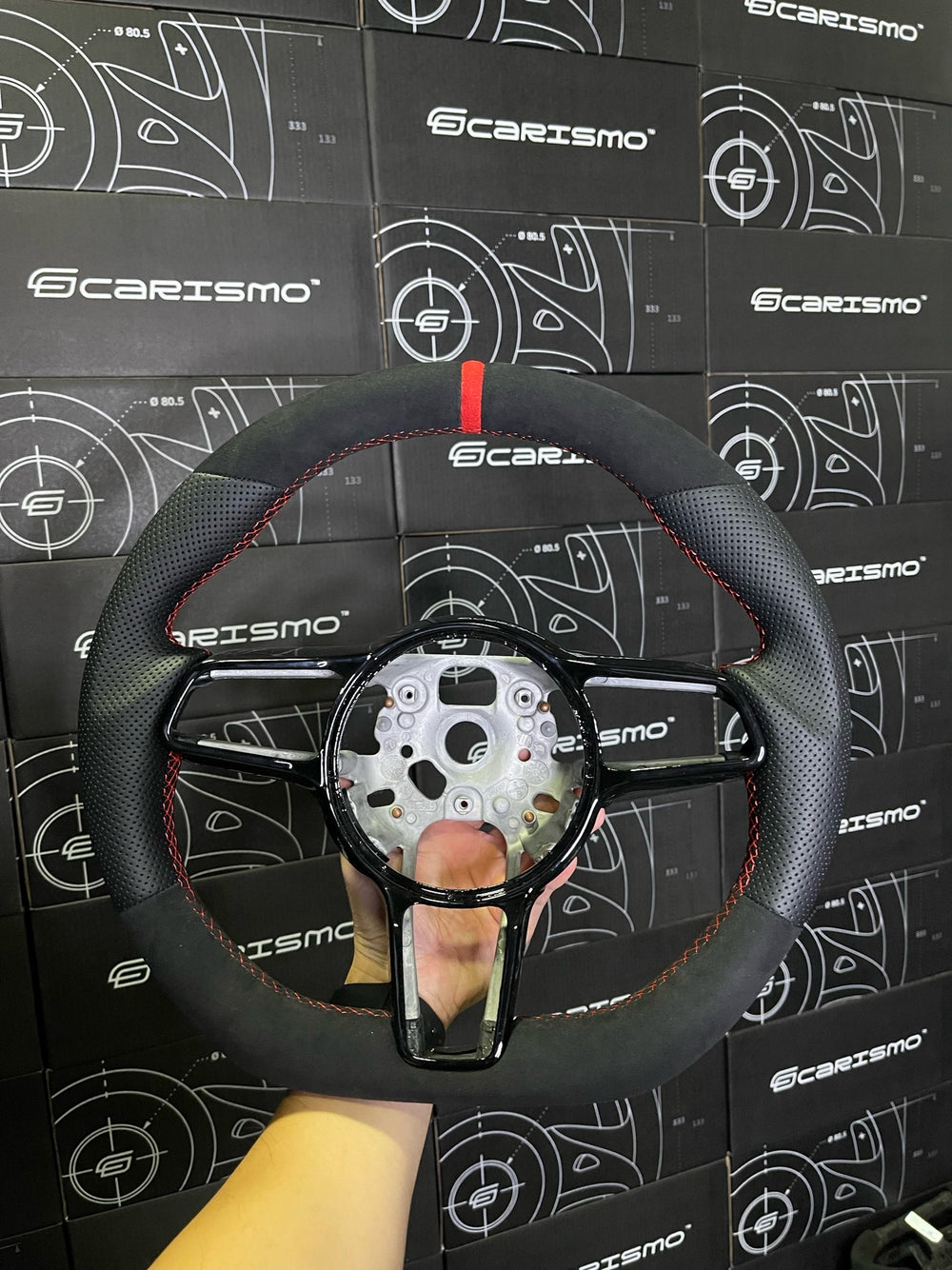 [Made to Order] Porsche (991.2 Wheel) - OEM Shape - (Full Leather) Smooth Leather - Smooth Leather - Black Stitching - Black Smooth Leather Stripe
