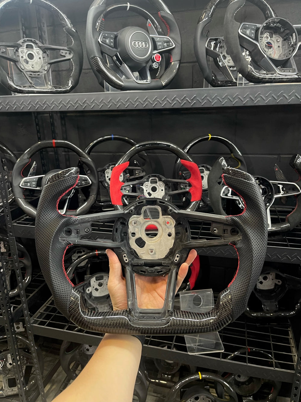 Carismo Steering Wheel For Audi R8 (Gen 2) - F1 Competition - Gloss Carbon - Perforated Leather - Red