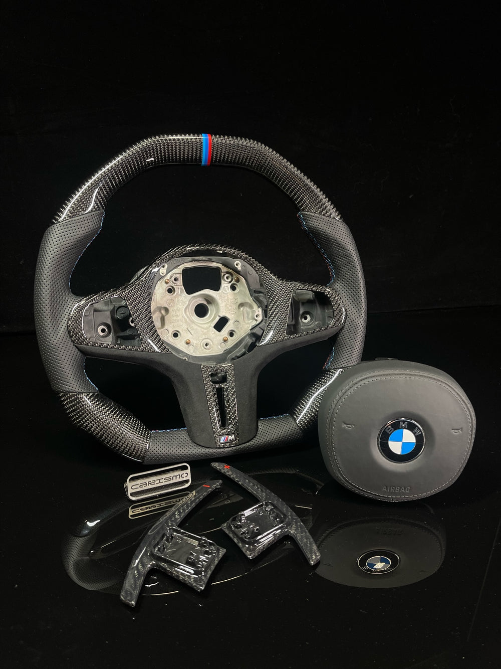Carismo Steering Wheel For BMW G-Series (M Performance Wheel) - Signature - Gloss Carbon - Perforated Leather - BMW M Colors