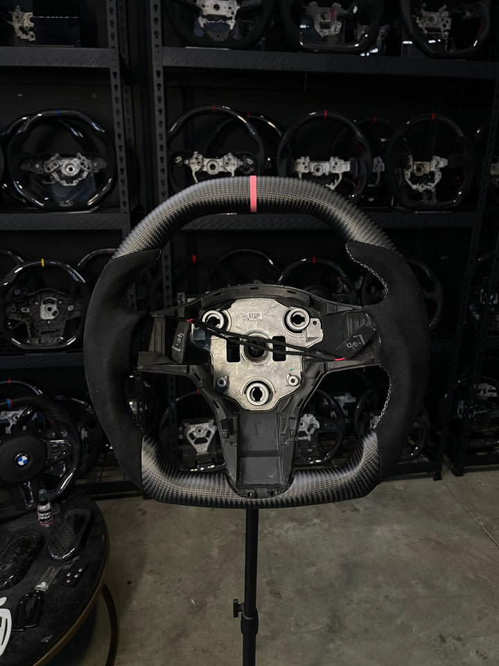 [Media/Test] Tesla Model 3/Y - Signature - Matte Carbon - Alcantara - Pink Stitching - Pink Stripe (Heated)