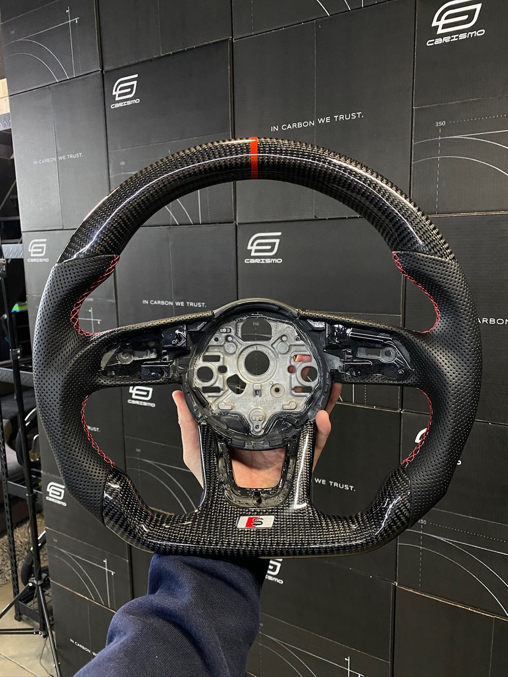 Carismo Steering Wheel For Audi (B9 Wheel) - Sport - Gloss Carbon - Perforated Leather - Red