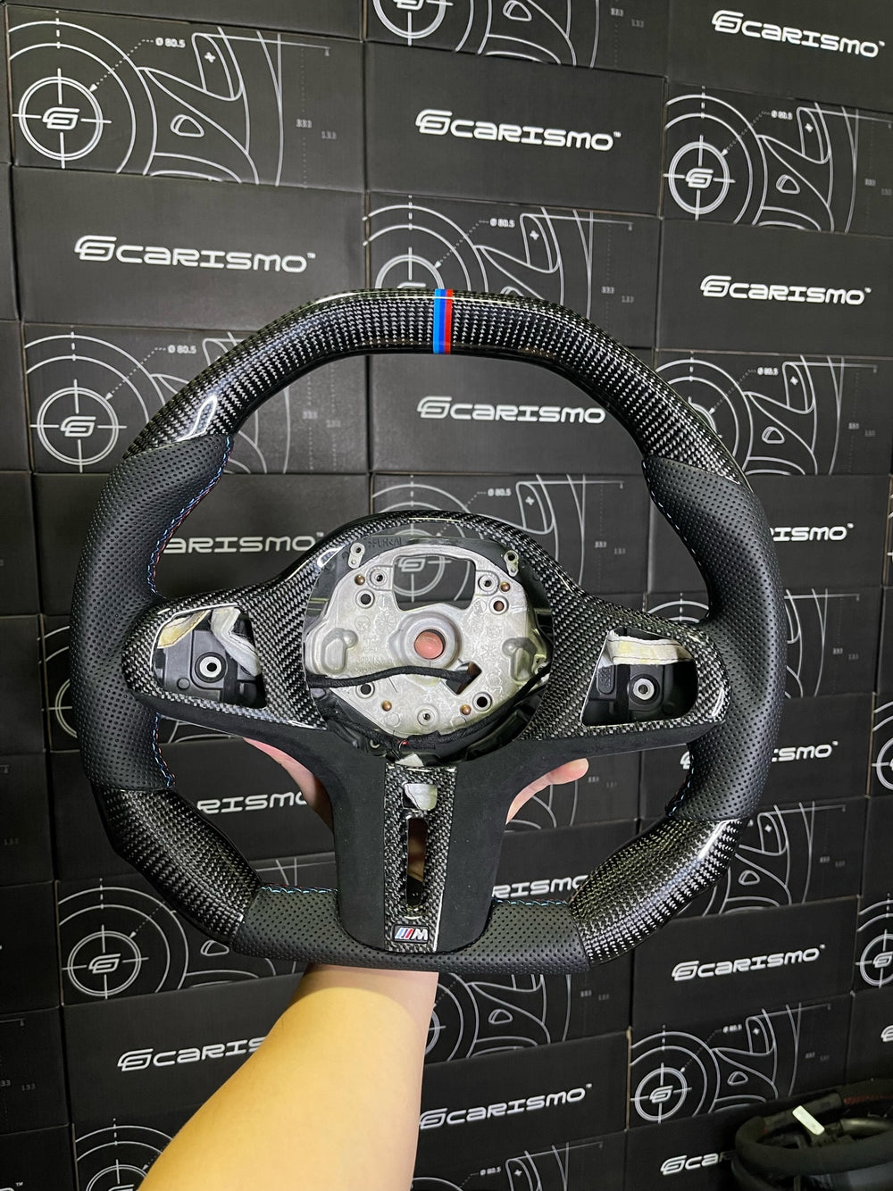 Carismo Steering Wheel For BMW G-Series (M Performance Wheel) - Signature - Gloss Carbon - Perforated Leather - BMW M Colors