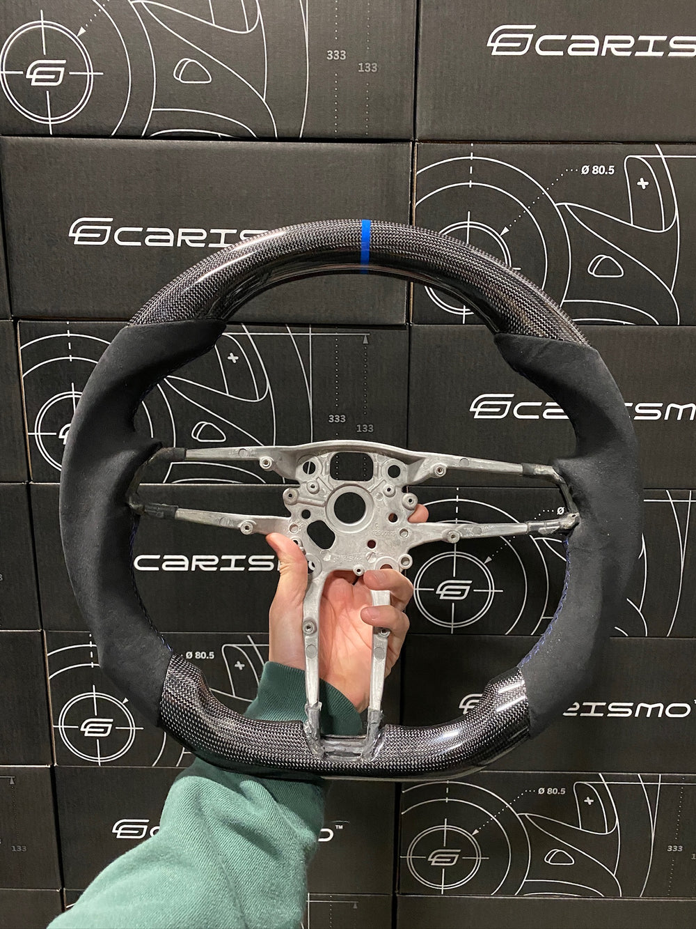 Carismo Steering Wheel For Porsche (992.1 Wheel) - Sport - Gloss Plain Carbon - Alcantara - Blue