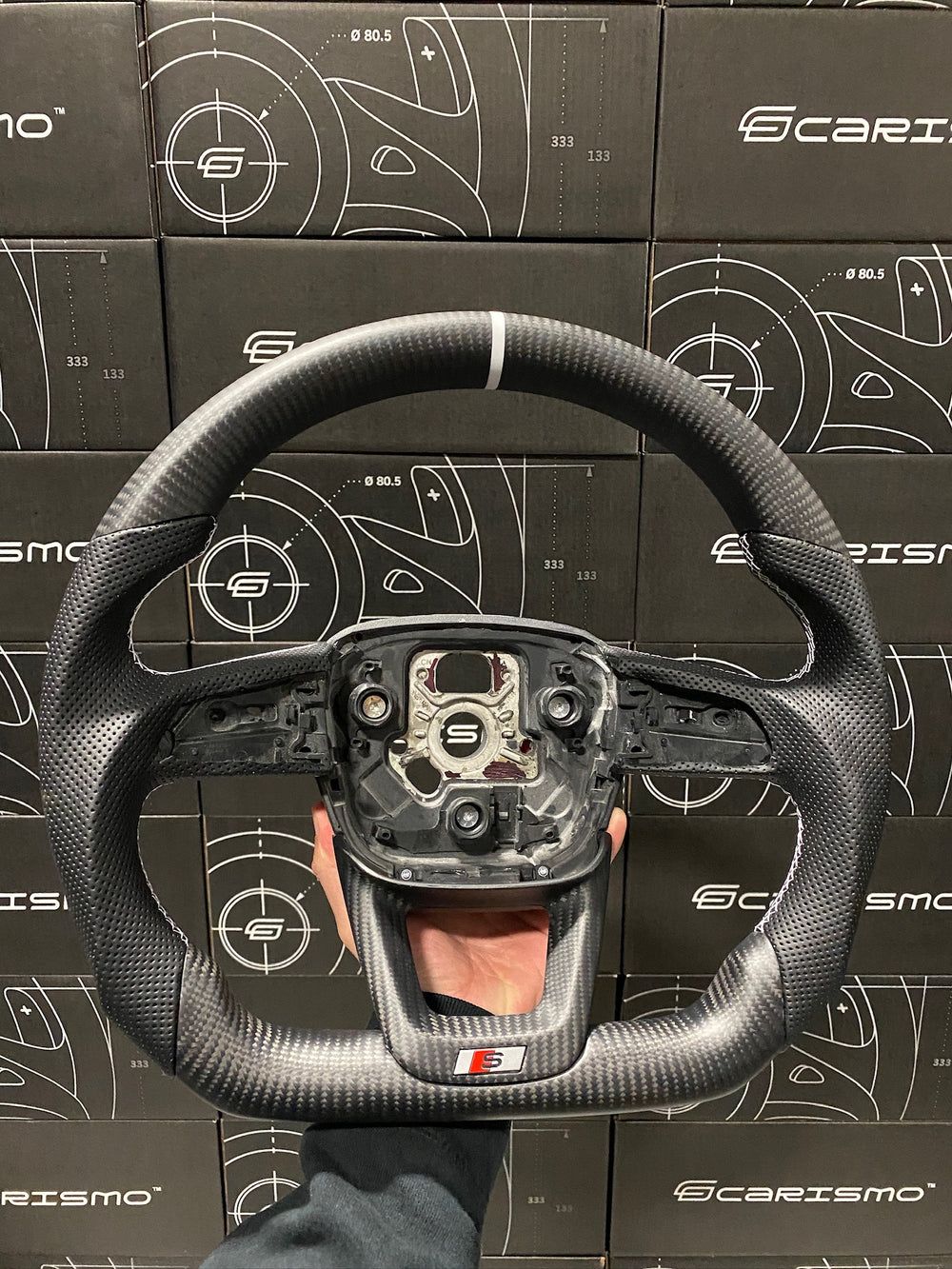 Carismo Steering Wheel For Audi (B9.5 Wheel) - Sport - Matte Carbon - Perforated Leather - White