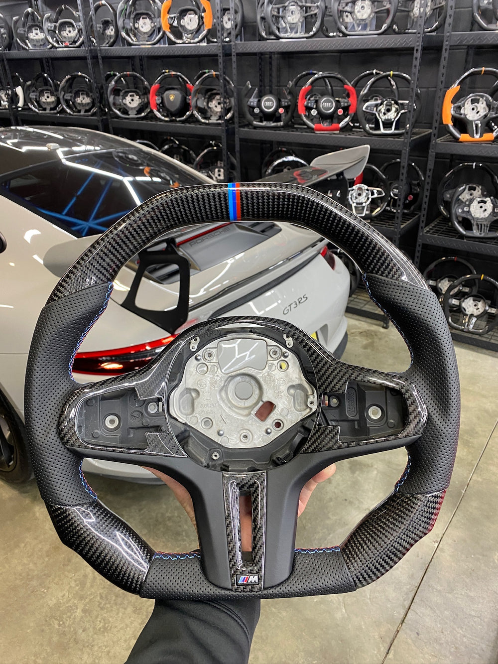 Carismo Steering Wheel For BMW G-Series (M Performance Wheel) - Signature - Gloss Carbon - Perforated Leather - BMW M Colors