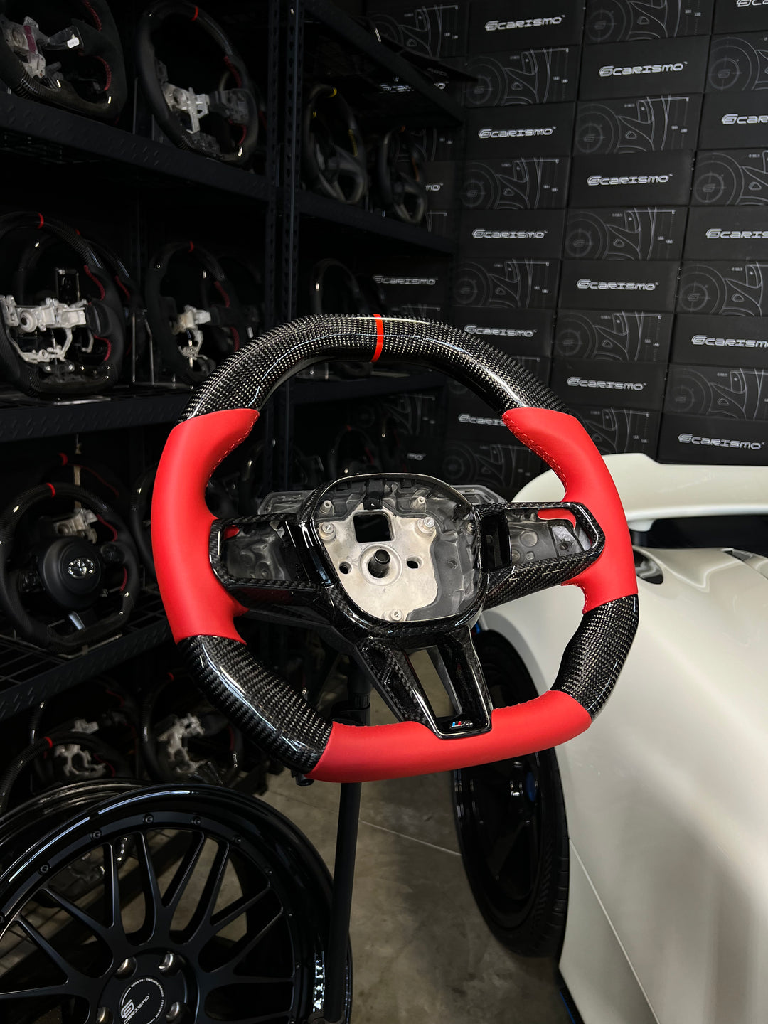 [Media/Test] BMW G-Series LCI (G90 M5 M Performance Wheel) - Signature - Gloss Carbon - Red Smooth Leather - Red Stitching - Red Stripe (Trim Included)