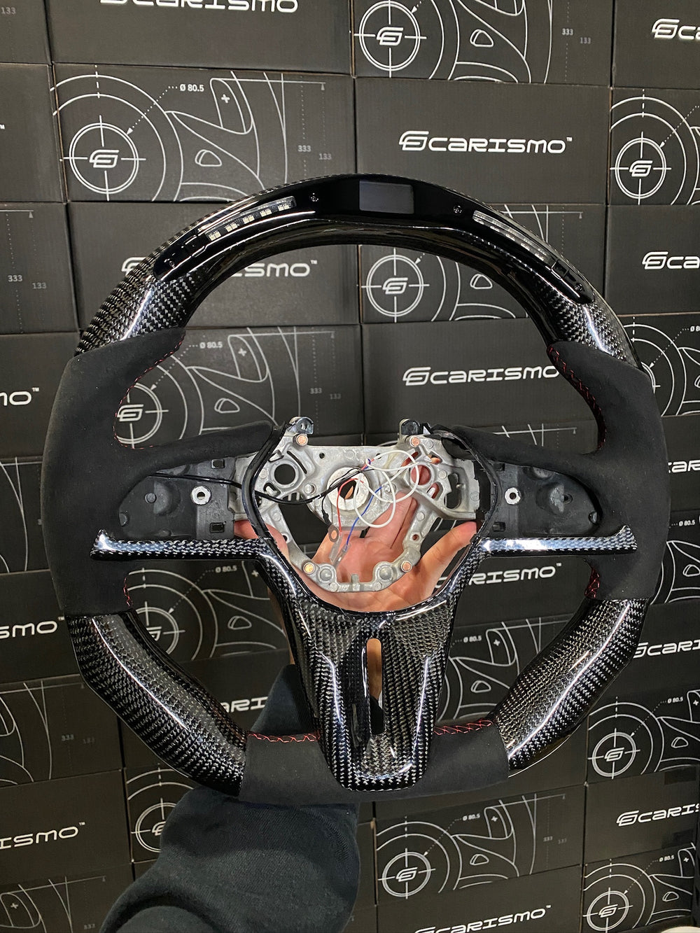 Carismo Steering Wheel For Nissan GT-R (R35 EBA) - Sequential RPM LED - Gloss Carbon - Alcantara