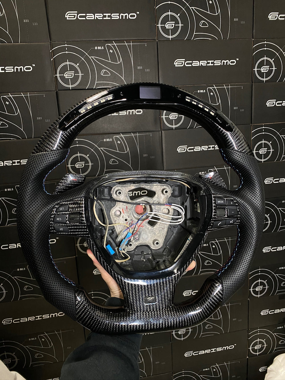 [Made to Order] BMW 5 Series (F10) - Classic RPM LED - Gloss Carbon - Perforated Leather - BMW M Colors Stitching - No Stripe