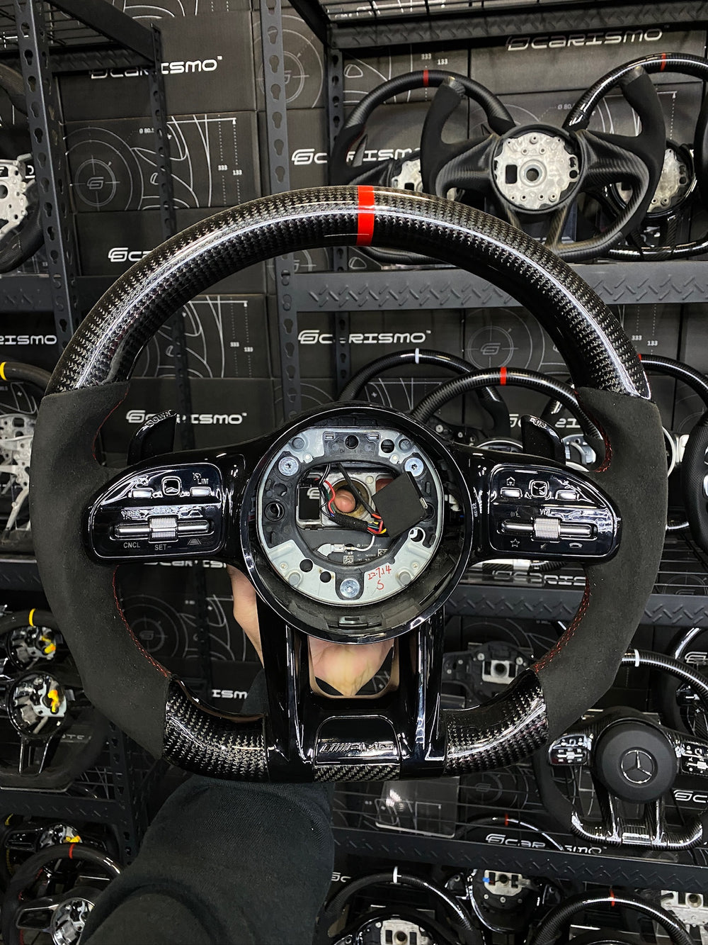 Carismo Steering Wheel For Mercedes/AMG (2020 AMG Performance Wheel) - Sport - Gloss Carbon - Alcantara - Red