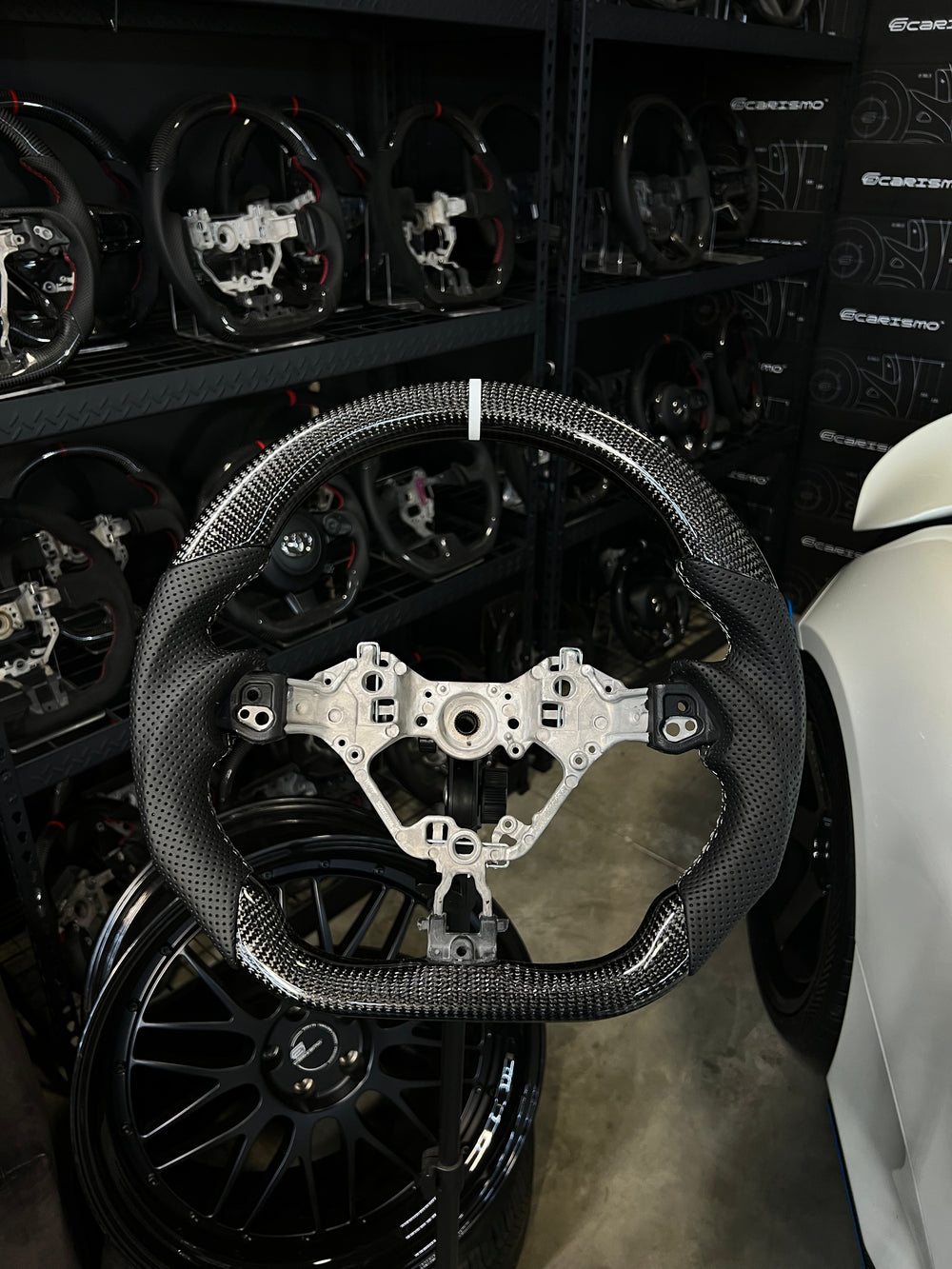 Carismo Steering Wheel For Toyota GR86 (ZN8) - Sport - Gloss Carbon - Perforated Leather - White