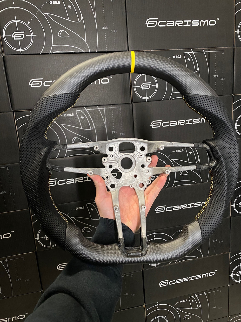 Carismo Steering Wheel For Porsche (992.1 Wheel) - Sport - Matte Plain Carbon - Perforated Leather - Yellow