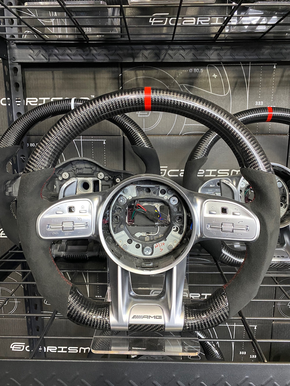 Carismo Steering Wheel For Mercedes/AMG (2020 AMG Performance Wheel) - Sport - Gloss Carbon - Alcantara - Red