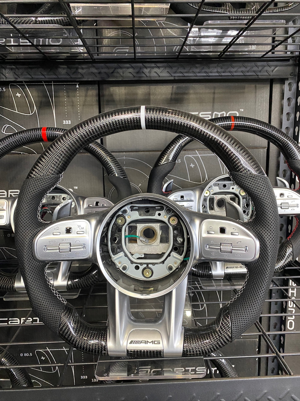 Carismo Steering Wheel For Mercedes/AMG (2020 AMG Performance Wheel) - Sport - Gloss Carbon - Perforated Leather - White