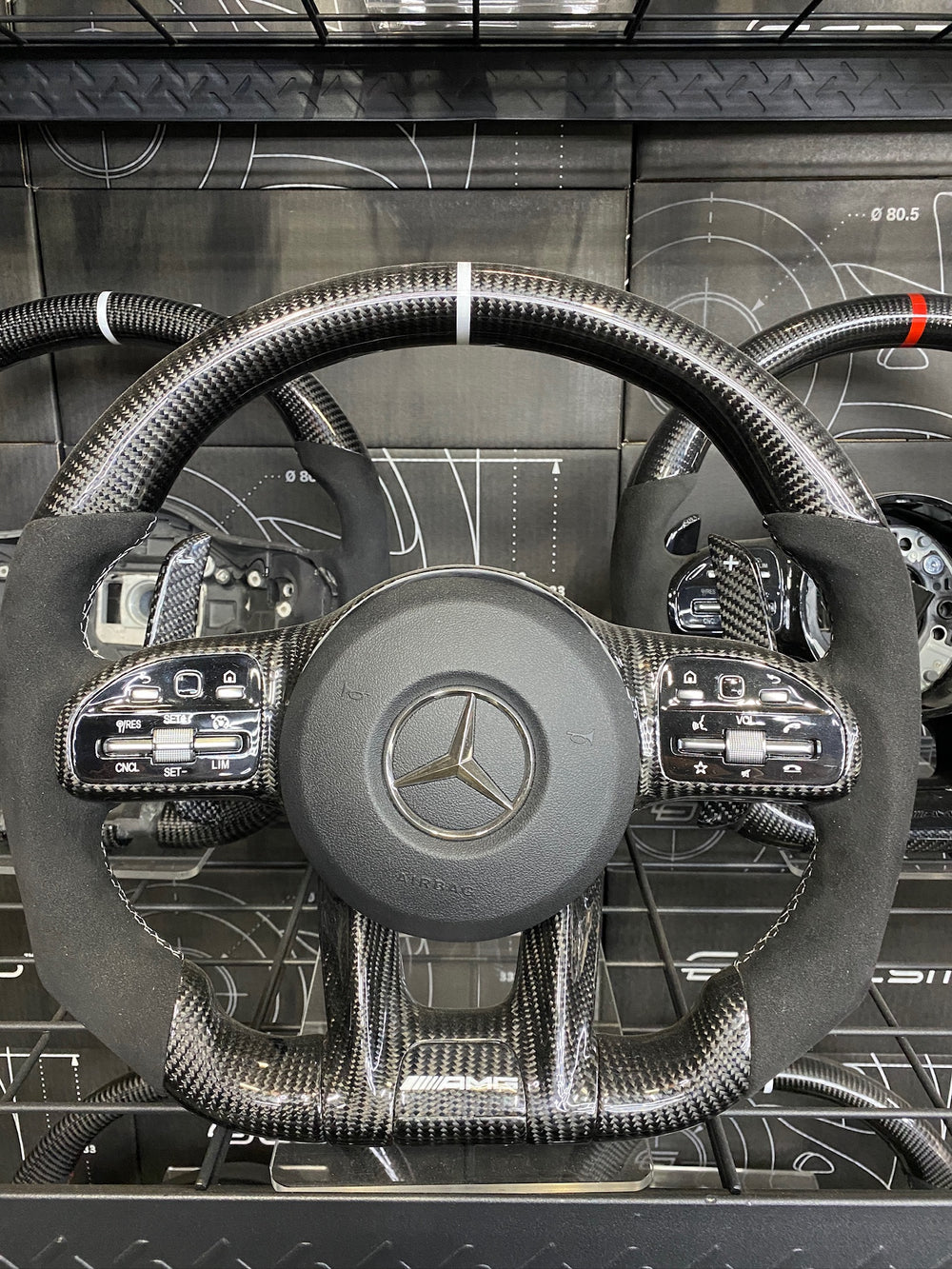 Carismo Steering Wheel For Mercedes/AMG (2020 AMG Performance Wheel) - Sport - Gloss Carbon - Alcantara - White