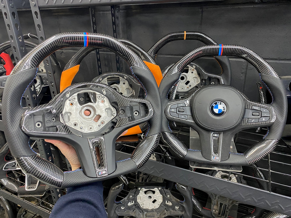 Carismo Steering Wheel For BMW G-Series (M Performance Wheel) - Signature - Gloss Carbon - Perforated Leather - BMW M Colors