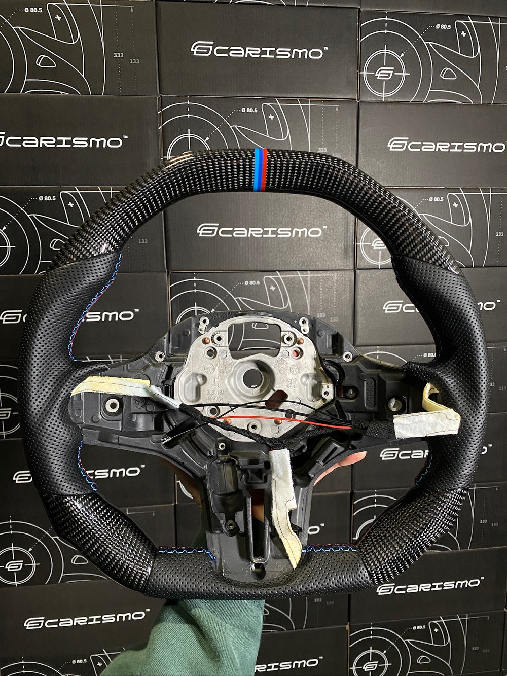 Carismo Steering Wheel For BMW G-Series (M Performance Wheel) - Signature - Gloss Carbon - Perforated Leather - BMW M Colors