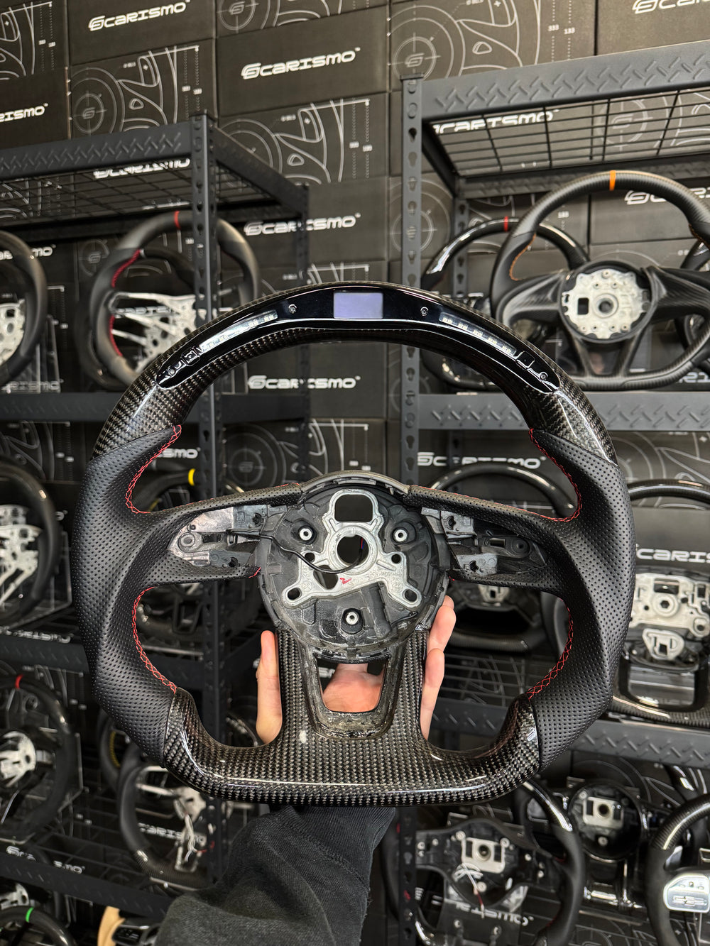 Carismo Steering Wheel For Audi (B9 Wheel) - Classic RPM LED - Gloss Carbon - Perforated Leather - Red