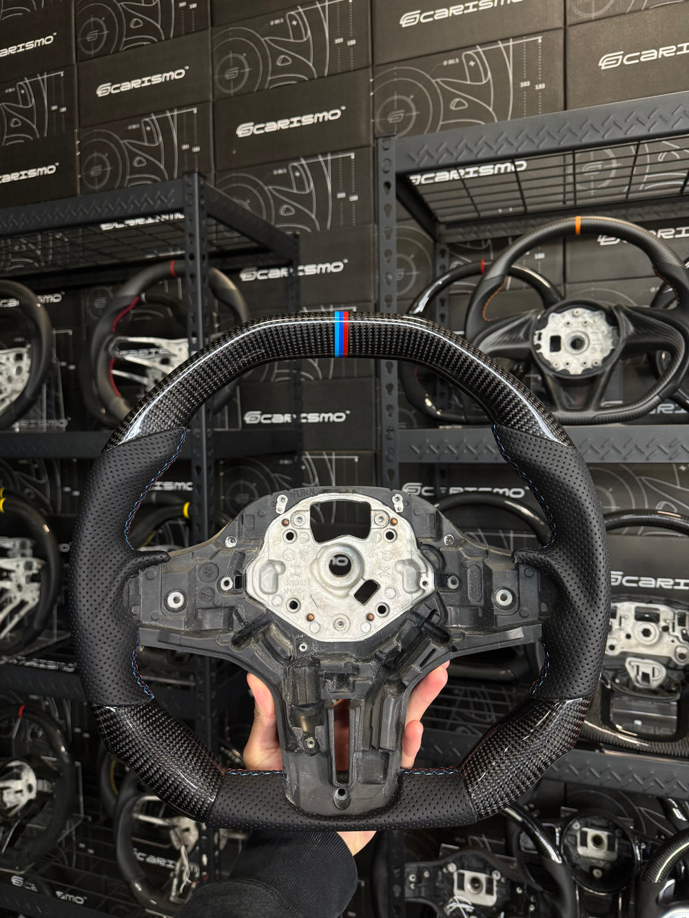 Carismo Steering Wheel For BMW G-Series (M Performance Wheel) - Signature - Gloss Carbon - Perforated Leather - BMW M Colors