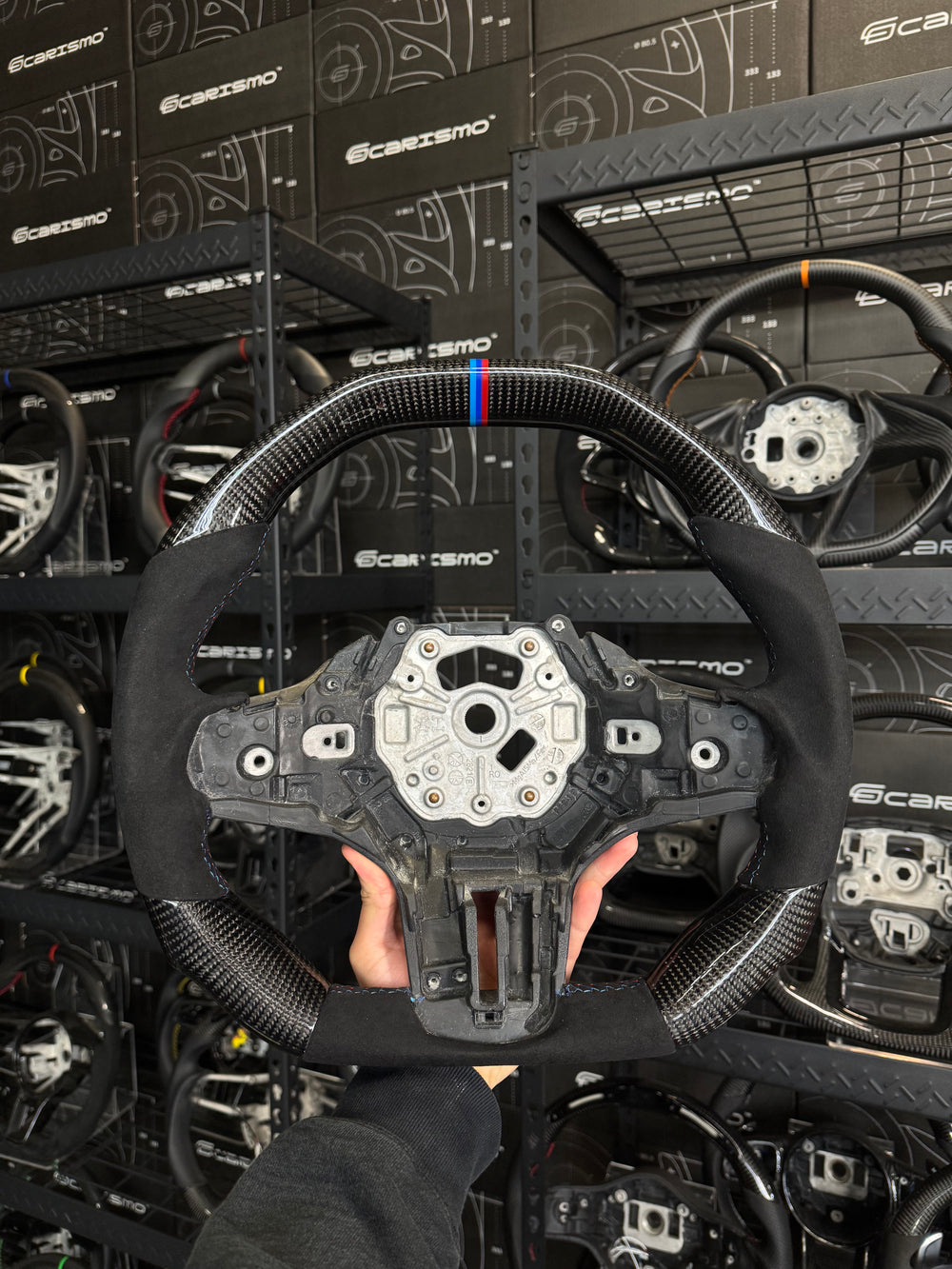 Carismo Steering Wheel For BMW G-Series (M Performance Wheel) - Signature - Gloss Carbon - Alcantara - BMW M Colors