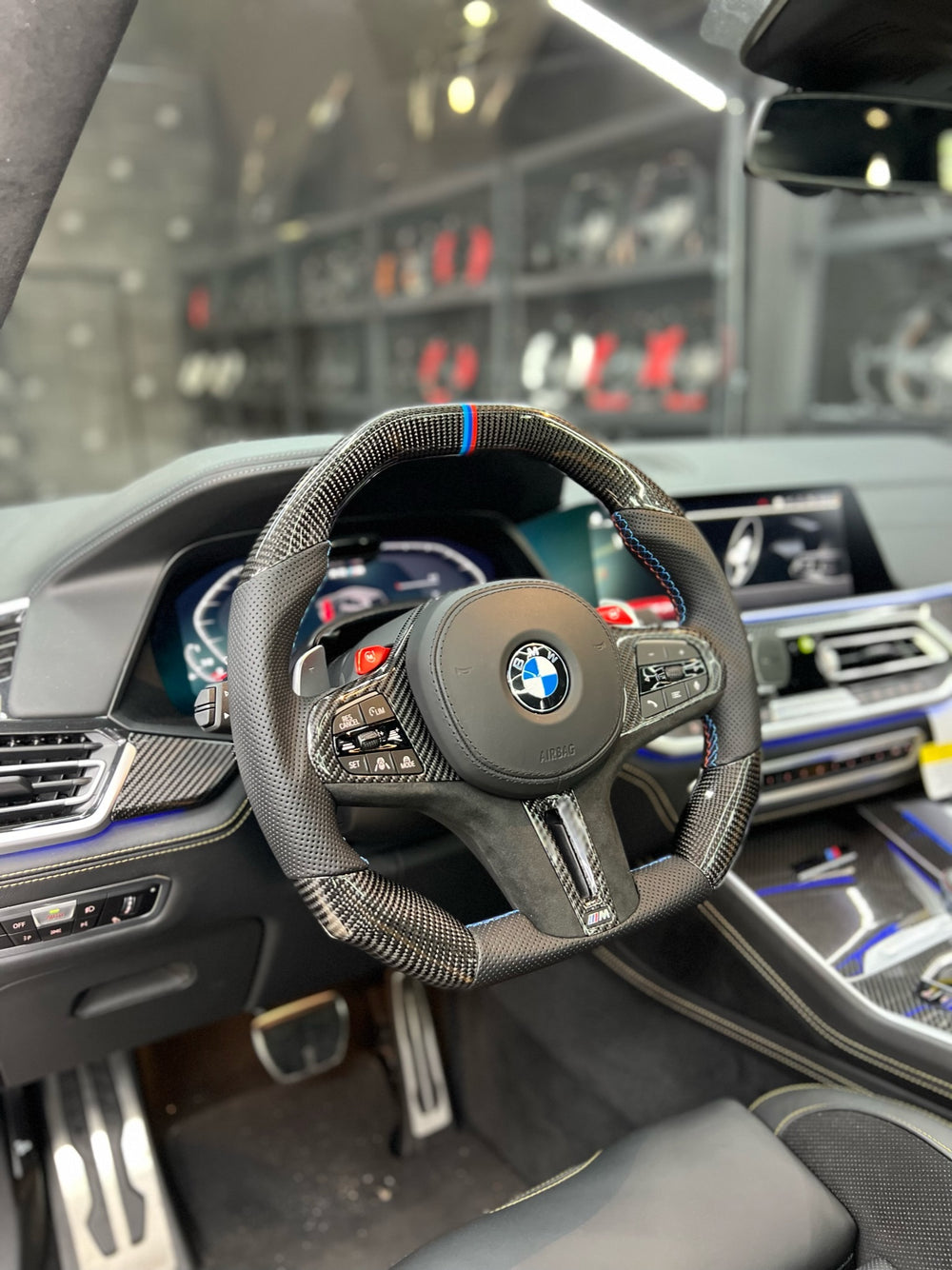 Carismo Steering Wheel For BMW G-Series (M Performance Wheel) - Signature - Gloss Carbon - Perforated Leather - BMW M Colors