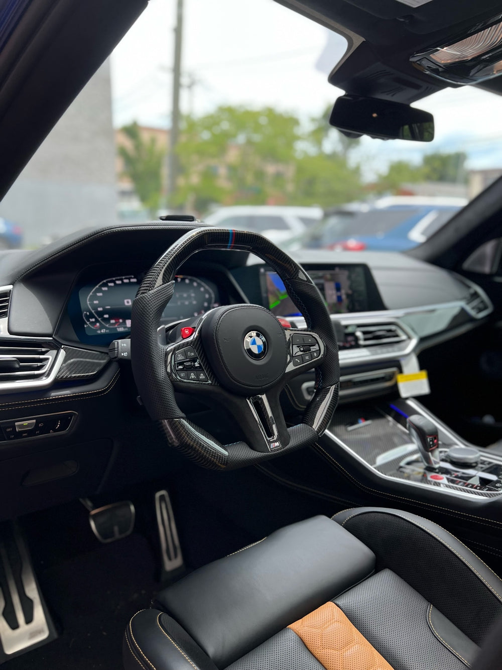 Carismo Steering Wheel For BMW G-Series (M Performance Wheel) - Signature - Gloss Carbon - Perforated Leather - BMW M Colors