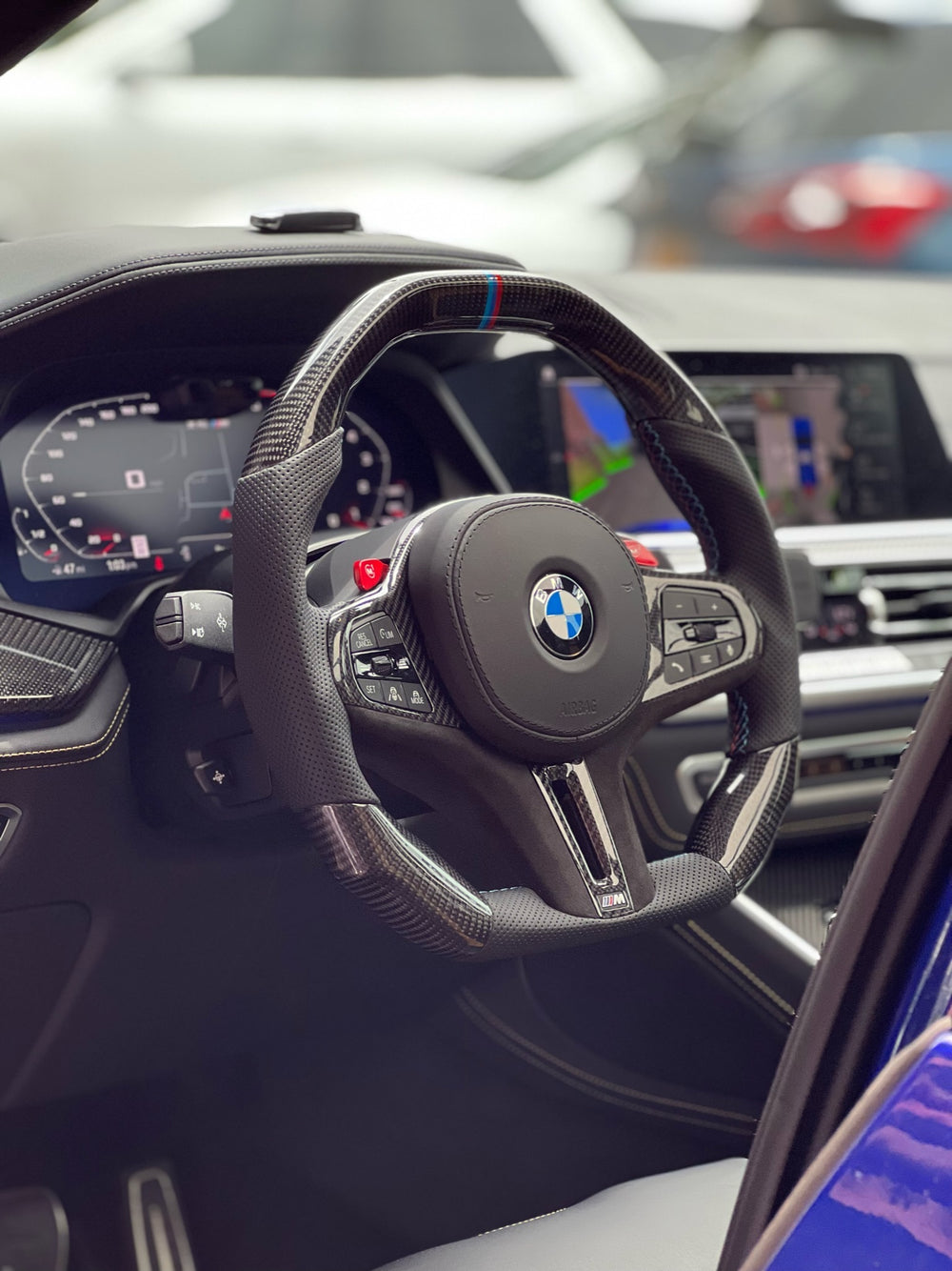 Carismo Steering Wheel For BMW G-Series (M Performance Wheel) - Signature - Gloss Carbon - Perforated Leather - BMW M Colors