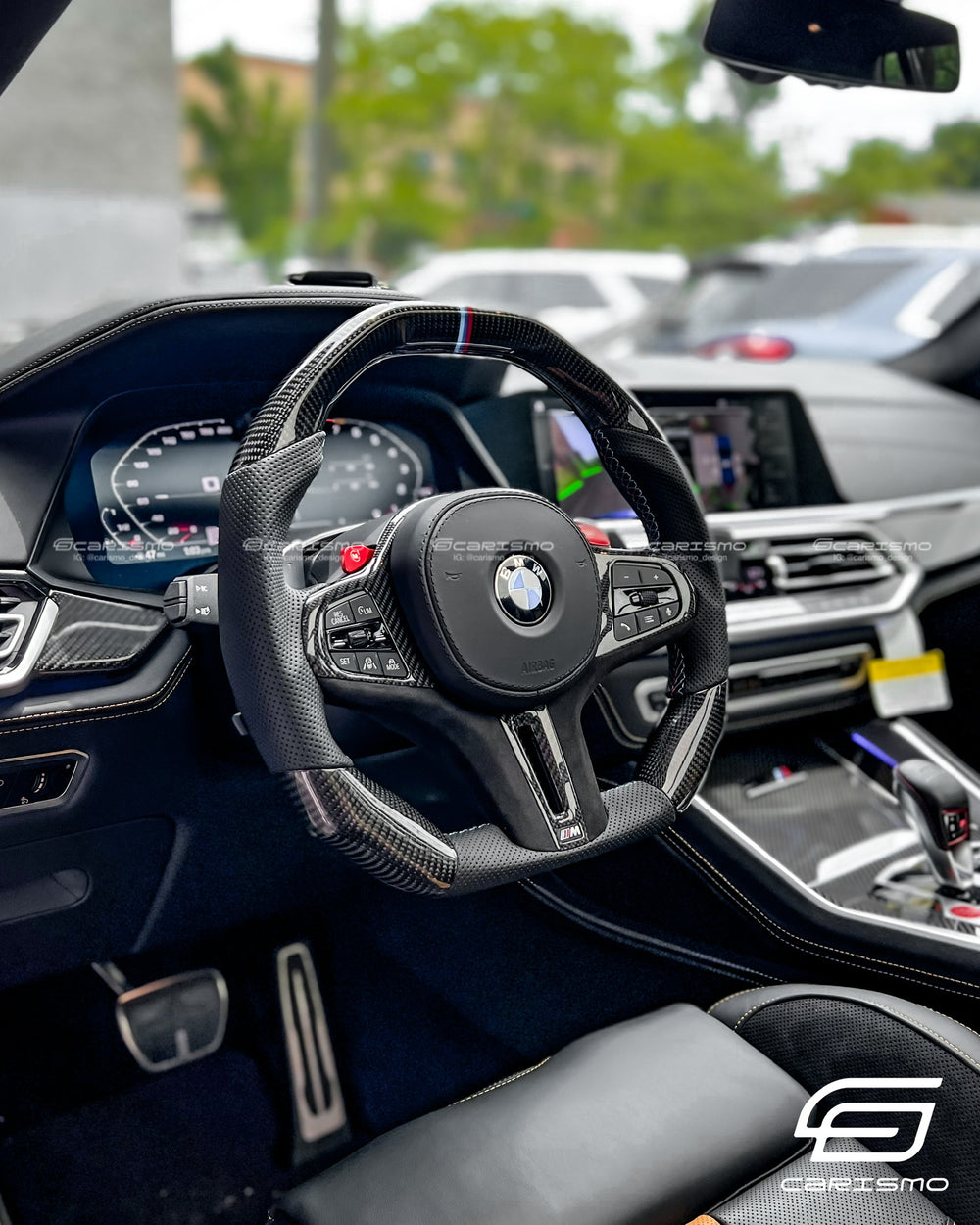 Carismo Steering Wheel For BMW G-Series (M Performance Wheel) - Signature - Gloss Carbon - Perforated Leather - BMW M Colors