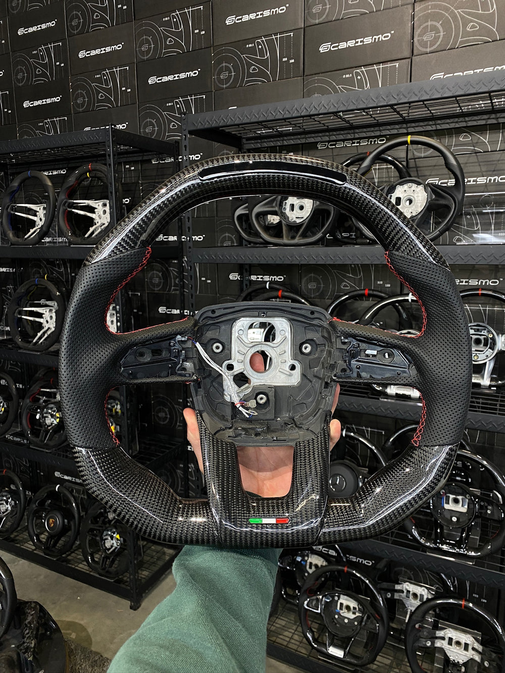 Carismo Steering Wheel For Lamborghini Urus - Sequential RPM LED - Gloss Carbon - Perforated Leather - Red