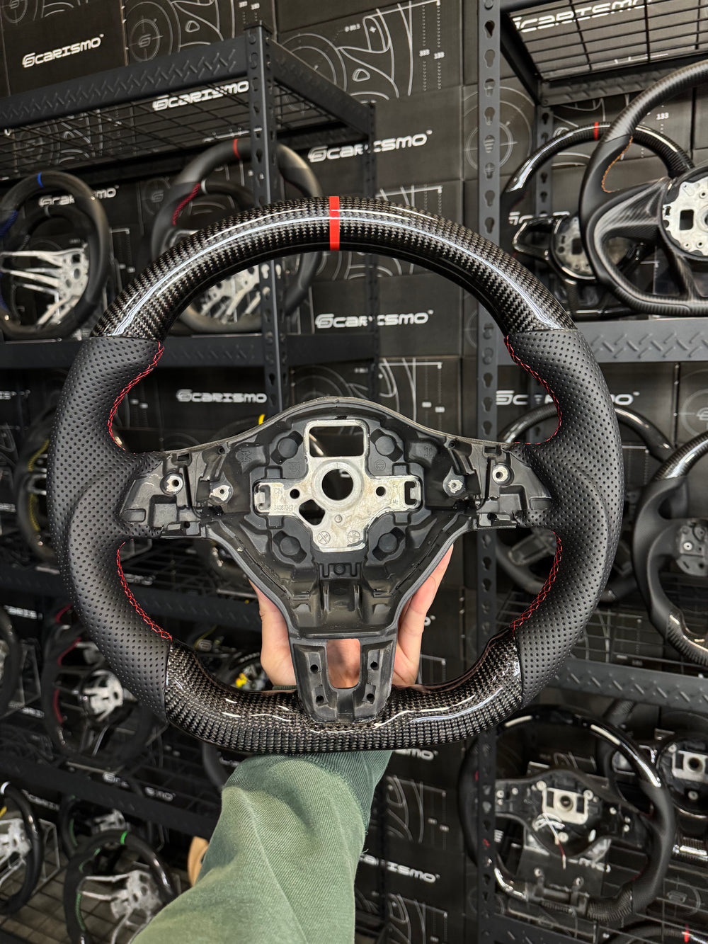 Carismo Steering Wheel For Volkswagen Golf (MK6) - Sport - Gloss Carbon - Perforated Leather - Red