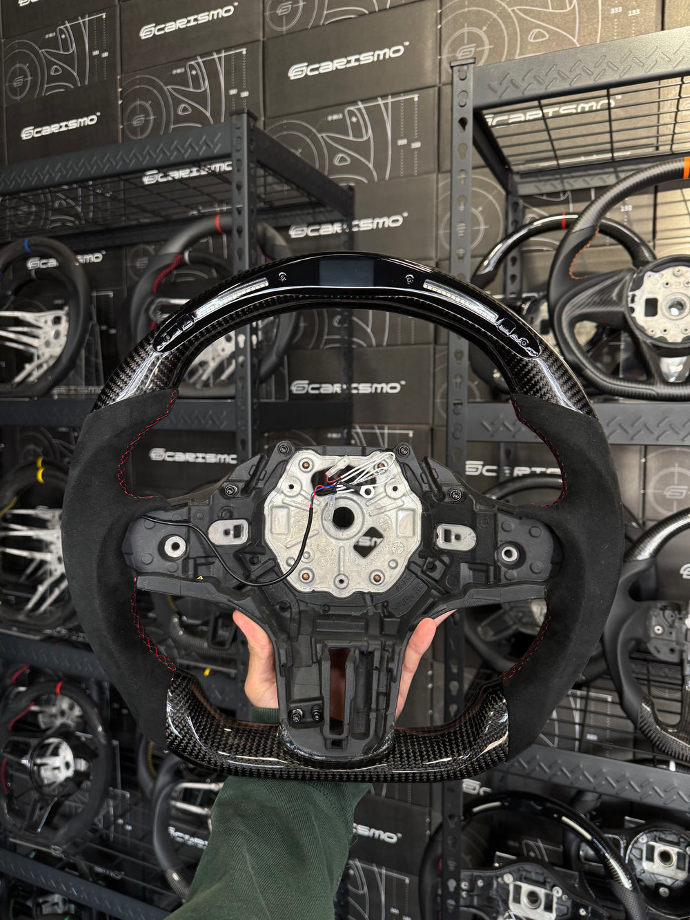 Carismo Steering Wheel For BMW G-Series (M Performance Wheel) - Classic RPM LED - Gloss Carbon - Alcantara - Red