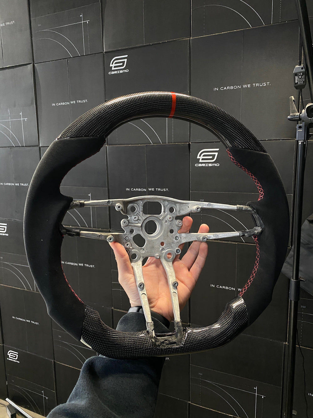 Carismo Steering Wheel For Porsche (992.1 Wheel) - Sport - Gloss Plain Carbon - Alcantara - Red
