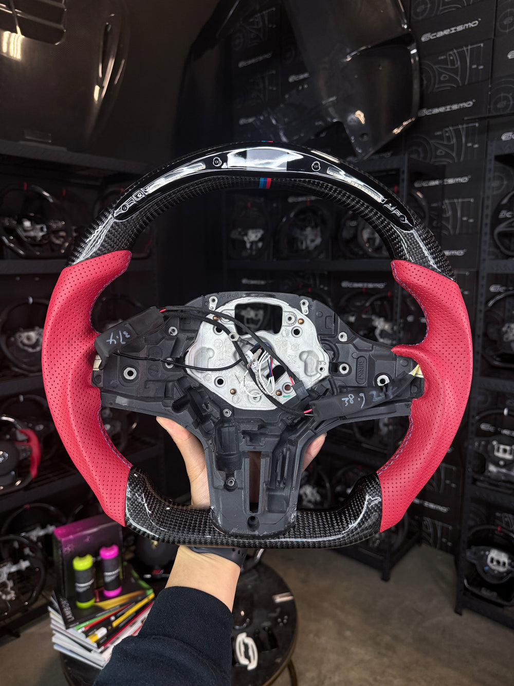 [Media/Test] BMW G-Series (M Performance Wheel) - Classic RPM LED (Heated) - Gloss Carbon - Red Perforated Leather - BMW M Colors Stitching - BMW M Colors Stripe