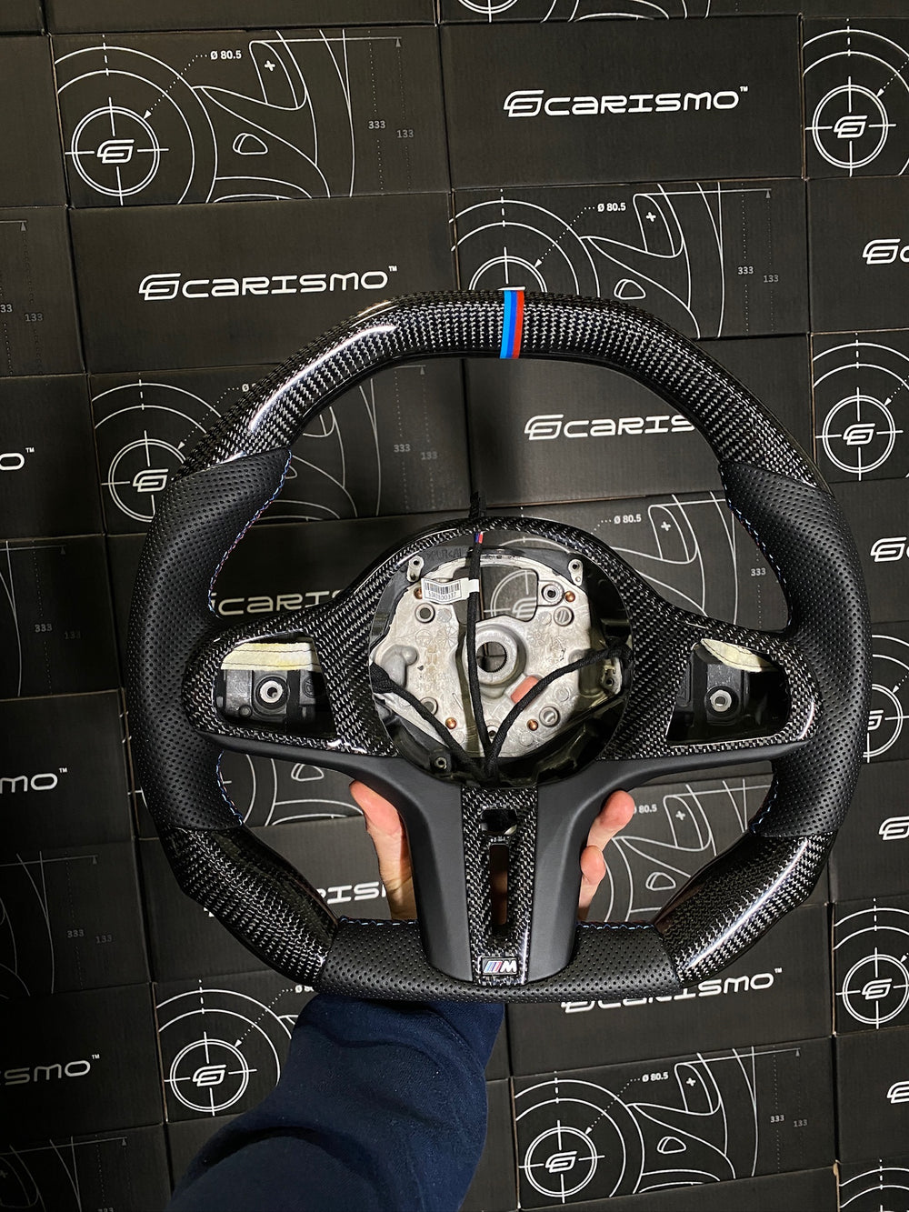 Carismo Steering Wheel For BMW G-Series (M Performance Wheel) - Signature - Gloss Carbon - Perforated Leather - BMW M Colors