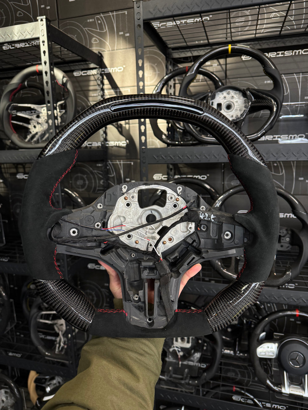 Carismo Steering Wheel For BMW G-Series (M Performance Wheel) - Sequential RPM LED - Gloss Carbon - Alcantara - Red