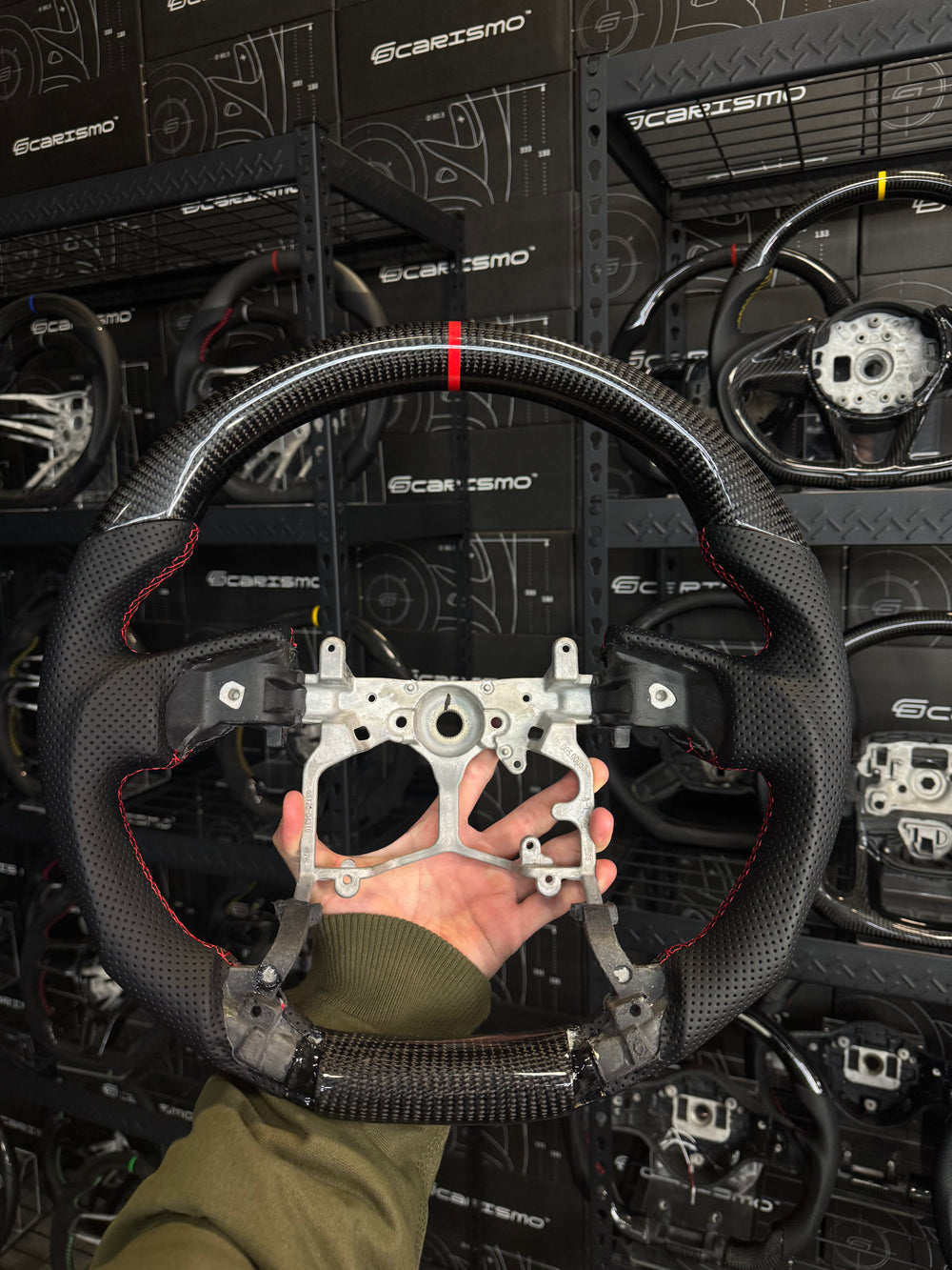 Carismo Steering Wheel For Toyota Tundra (Gen 2 Facelift) - Sport - Gloss Carbon - Perforated Leather - Red