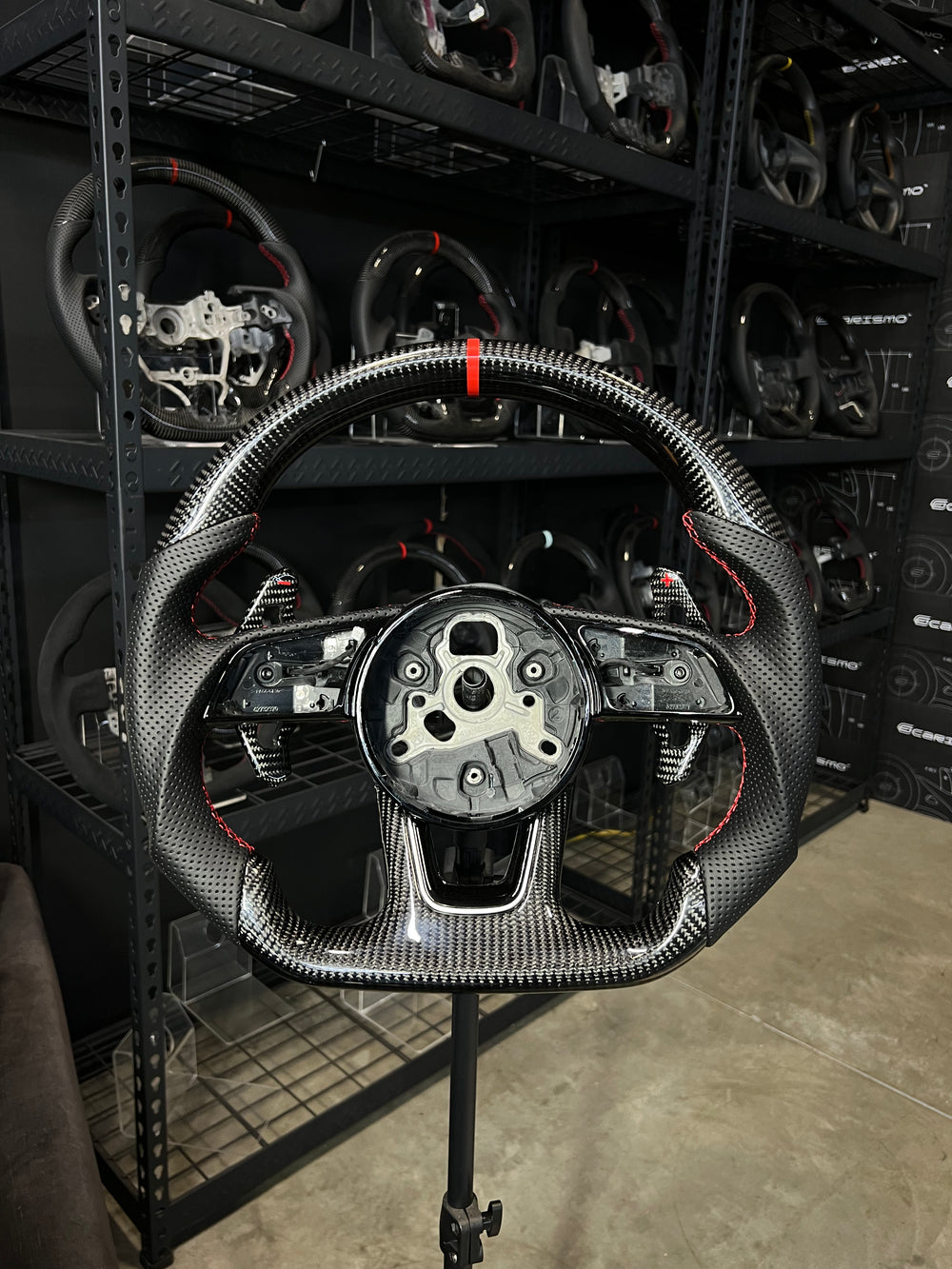 Carismo Steering Wheel For Audi (B9 Wheel) - Sport - Gloss Carbon - Perforated Leather - Red