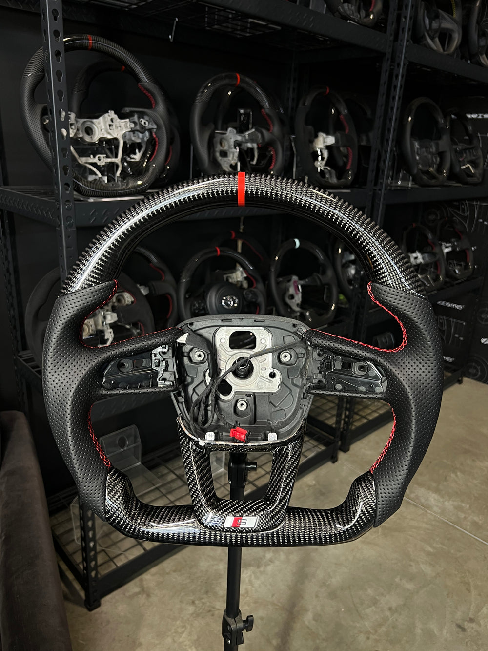 Carismo Steering Wheel For Audi (B9.5 Wheel) - Sport - Gloss Carbon - Perforated Leather - Red