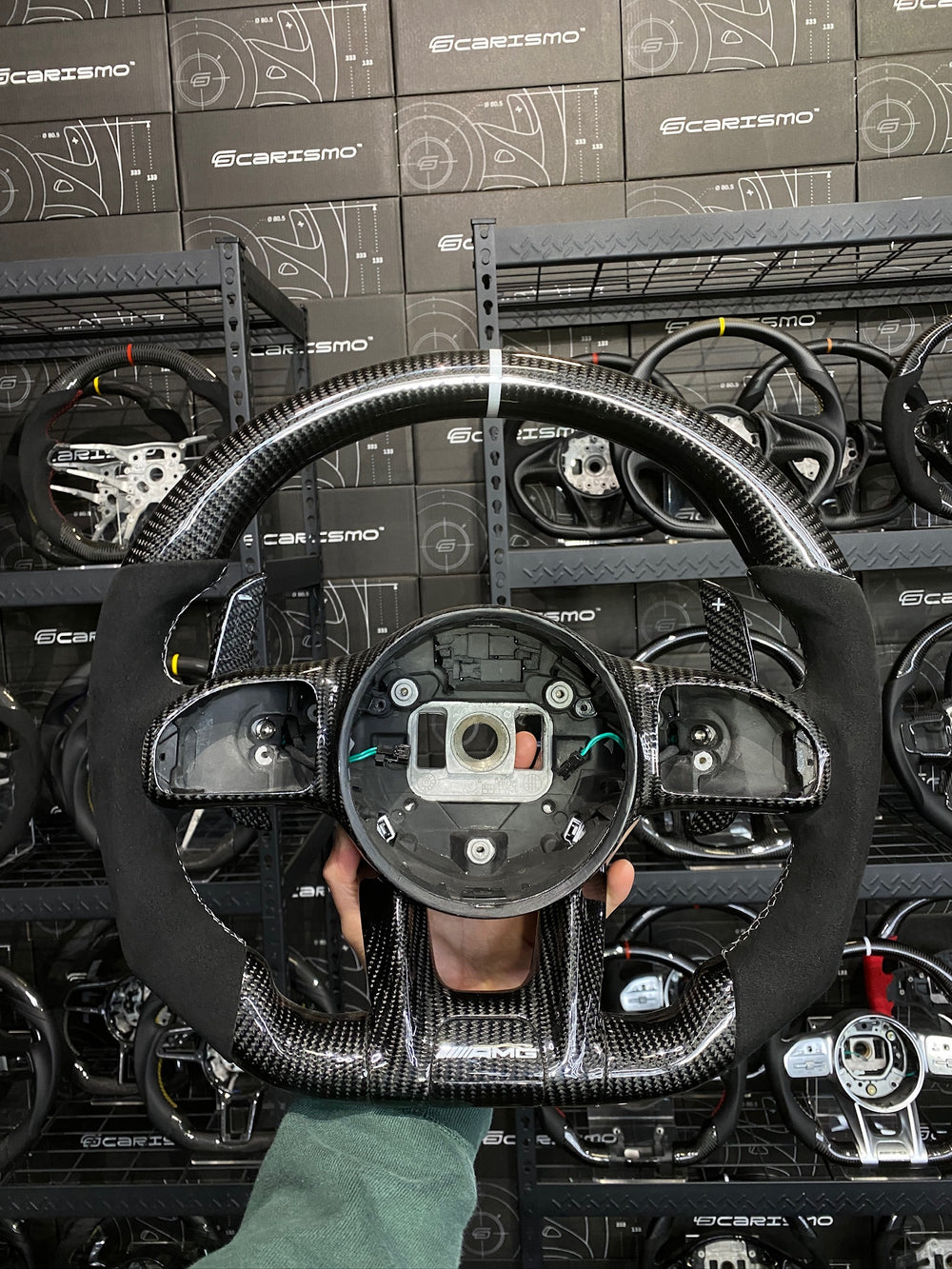 Carismo Steering Wheel For Mercedes/AMG (2020 AMG Performance Wheel) - Sport - Gloss Carbon - Alcantara - White