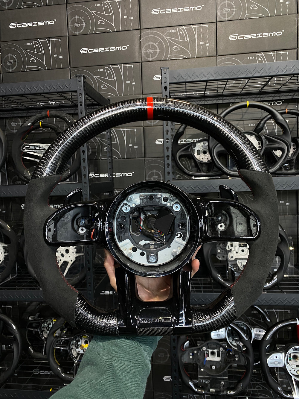 Carismo Steering Wheel For Mercedes/AMG (2020 AMG Performance Wheel) - Sport - Gloss Carbon - Alcantara - Red
