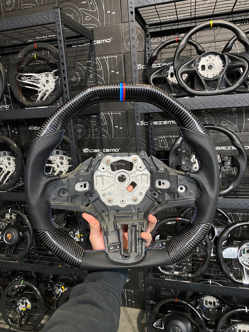 Carismo Steering Wheel For BMW G-Series (M Performance Wheel) - Signature - Gloss Carbon - Perforated Leather - BMW M Colors