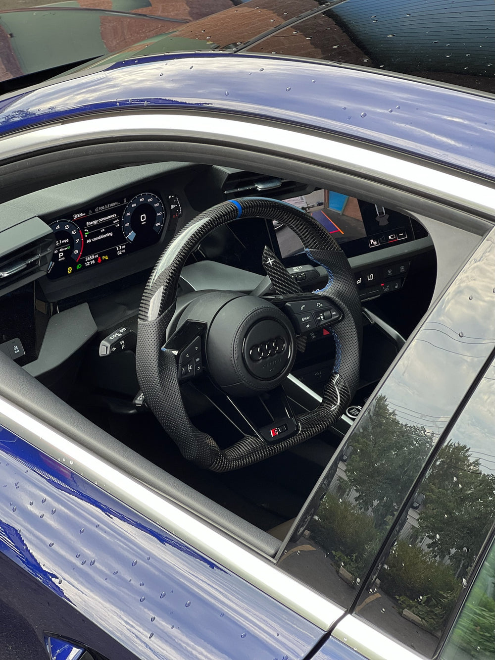Carismo Steering Wheel For Audi R8 (Gen 2) - Sport - Gloss Carbon - Perforated Leather - Blue