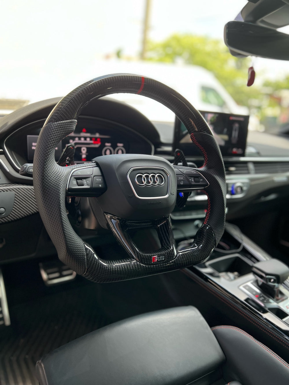 Carismo Steering Wheel For Audi (B9.5 Wheel) - Sport - Gloss Carbon - Perforated Leather - Red