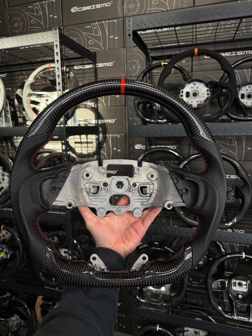 Carismo Steering Wheel For Ford Ranger (Gen 2) - Sport - Gloss Carbon - Perforated Leather - Red