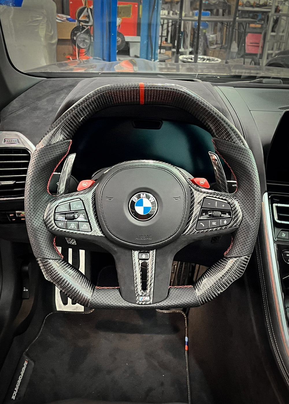 Carismo Steering Wheel For BMW G-Series (M Performance Wheel) - Signature - Gloss Carbon - Perforated Leather - Red