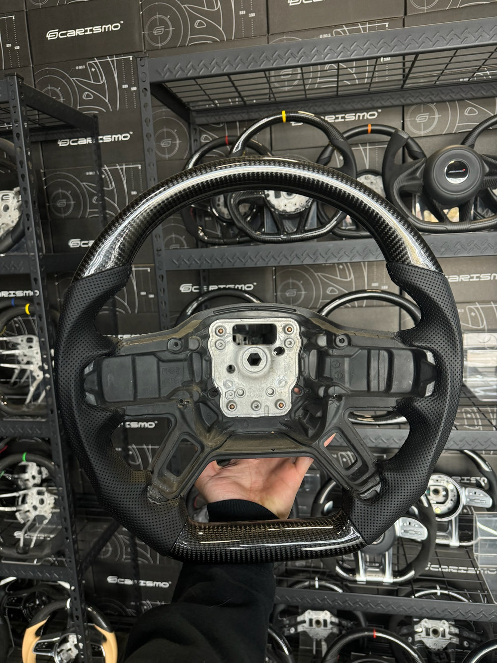 Carismo Steering Wheel For Land Rover Defender (L663) - Sport - Gloss Carbon - Perforated Leather