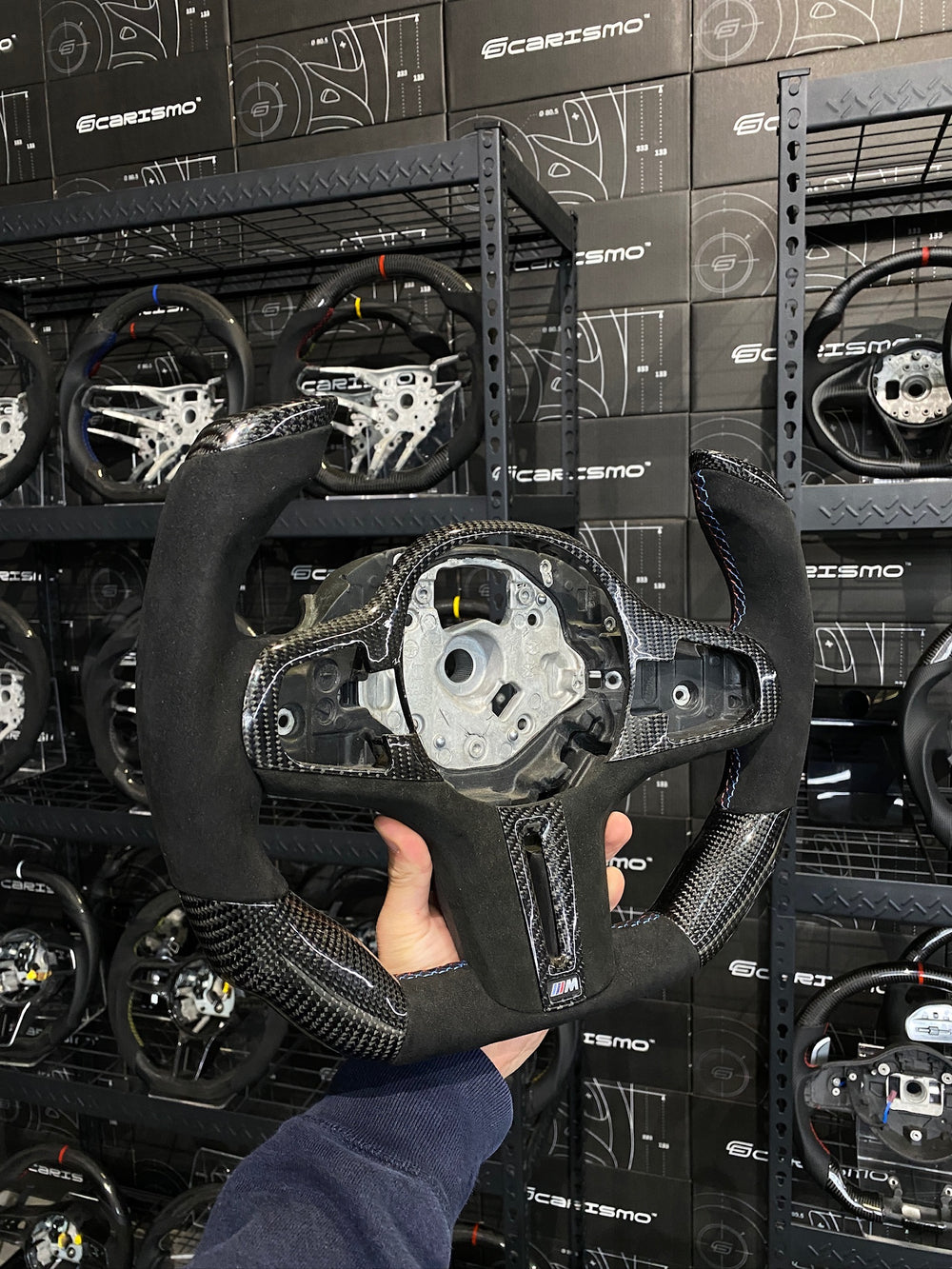 Carismo Steering Wheel For BMW G-Series (M Performance Wheel) - F1 Competition - Gloss Carbon - Alcantara - BMW M Colors