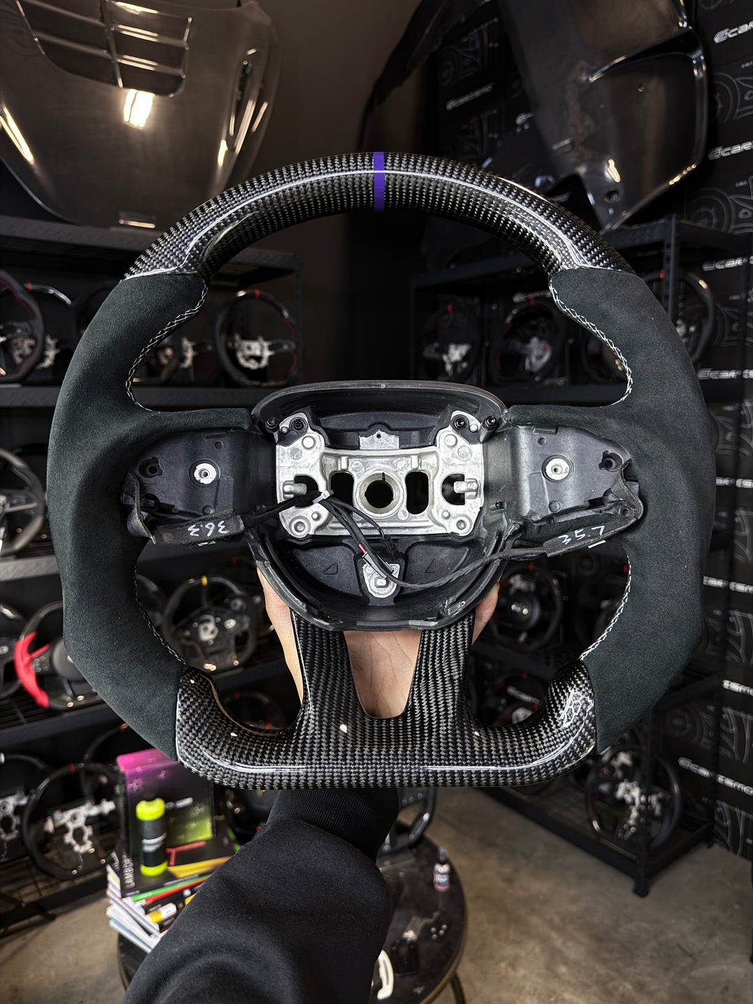 [Media/Test] Dodge / SRT (2015+) - Sport - Gloss Carbon - Alcantara - White Stitching - Purple Stripe (Heated) (Has Imperfections)
