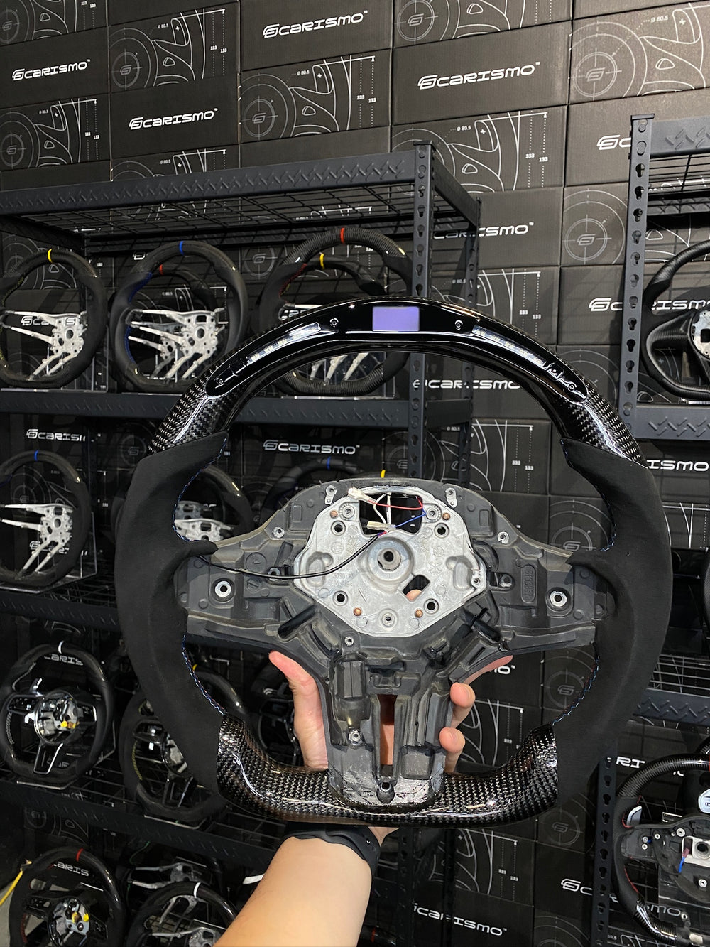 Carismo Steering Wheel For BMW G-Series (M Performance Wheel) - Classic RPM LED - Gloss Carbon - Alcantara - BMW M Colors